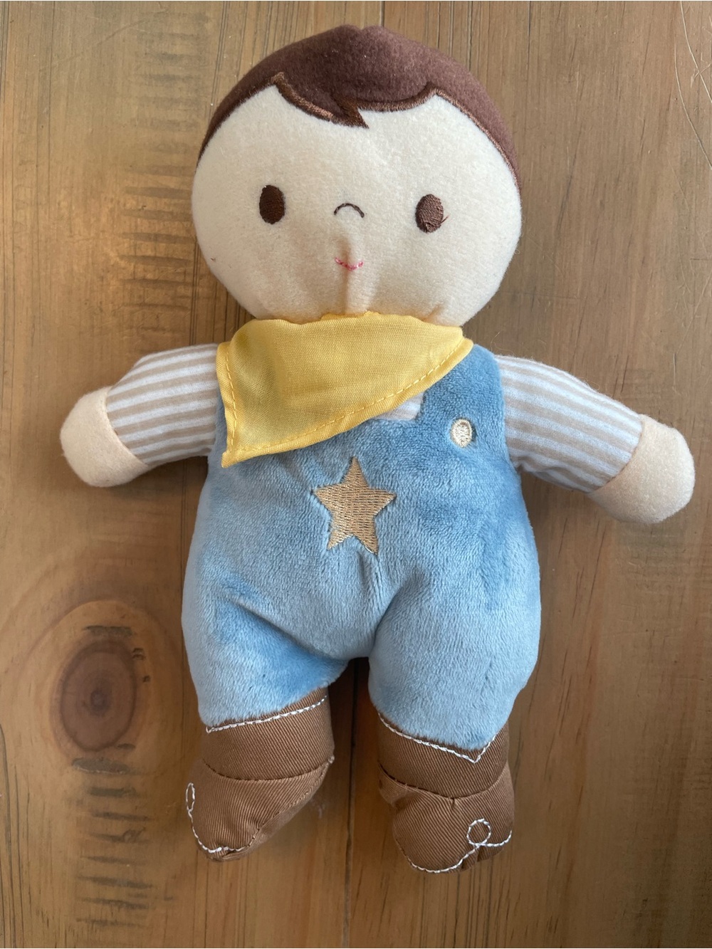 Baby Starters Plush Boy Doll Rattle Western Overalls Cowboy Toy
